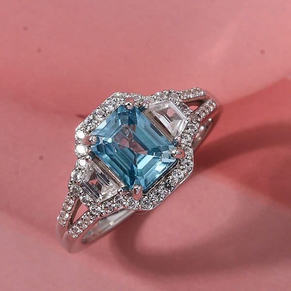 Shop Lc D'Joy Cambodian Blue Zircon White Zircon Ring In Rhodium Over Sterling Silver 2.80 Ctw
