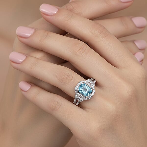 Shop Lc D'Joy Cambodian Blue Zircon White Zircon Ring In Rhodium Over Sterling Silver 2.80 Ctw