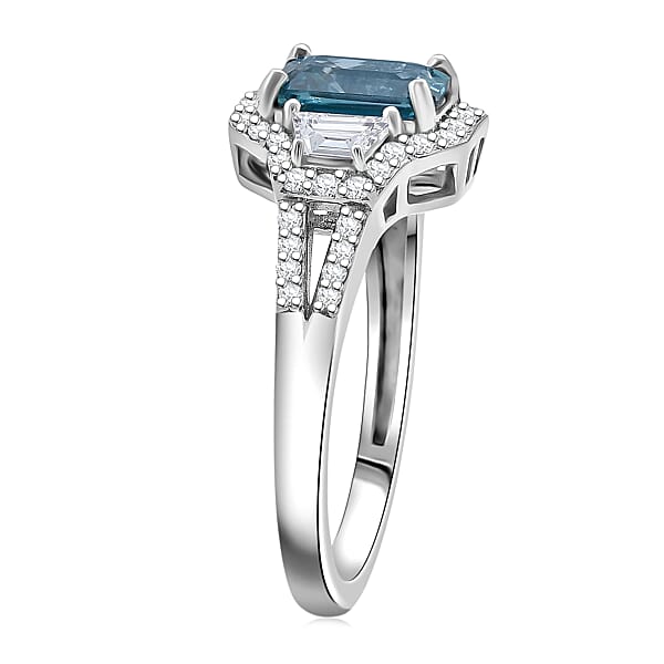 Shop Lc D'Joy Cambodian Blue Zircon White Zircon Ring In Rhodium Over Sterling Silver 2.80 Ctw