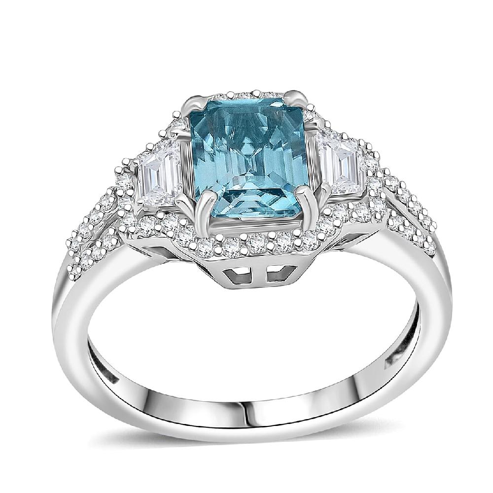shop lc D'Joy Cambodian Blue Zircon White Zircon Ring in Rhodium Over Sterling Silver 2.80 ctw