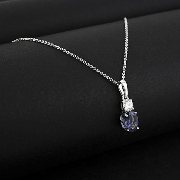 Shop Lc D'Joy Catalina Iolite And Moissanite 1.25 Ctw Timeless Grace Pendant Necklace In Rhodium Over Sterling Silver 20 Inches