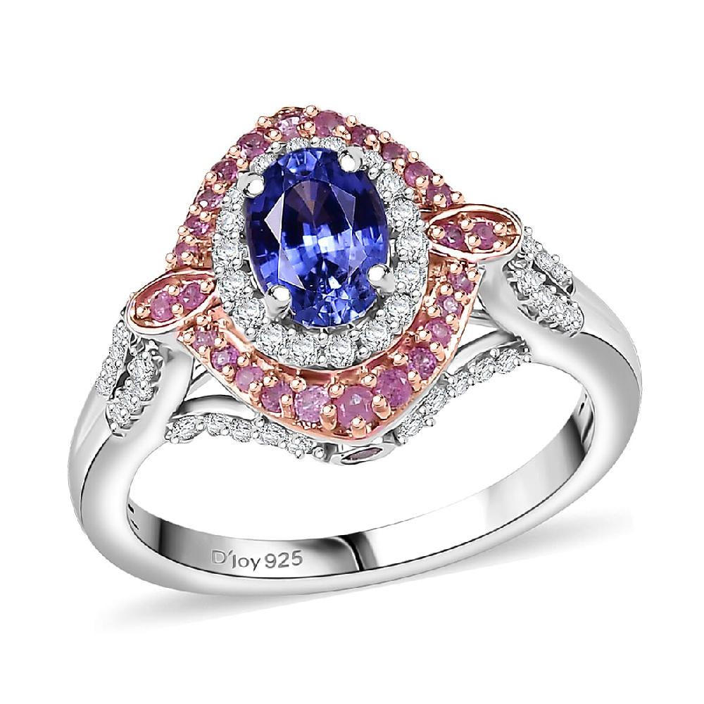 shop lc D'Joy Ceylon Blue Sapphire and Multi Gemstone 1.80 ctw Celestial Halo Ring in Rhodium Over Sterling Silver
