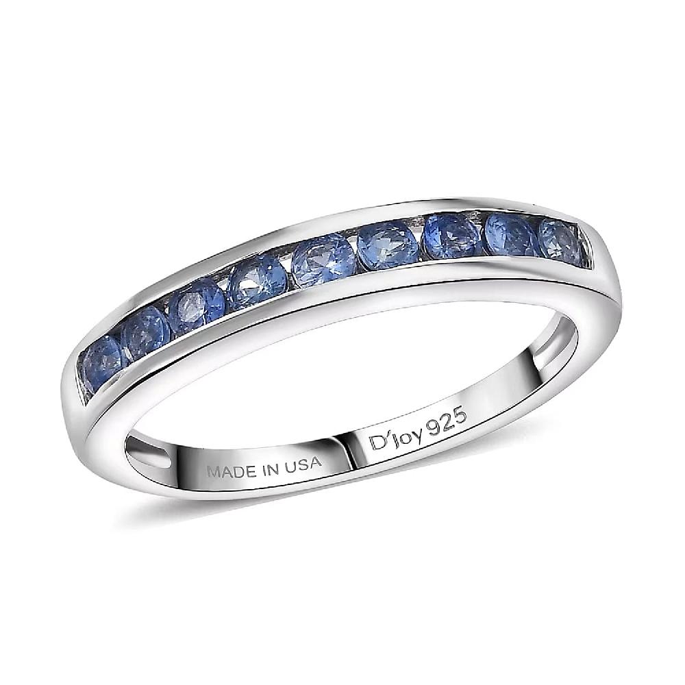 shop lc D'Joy Ceylon Blue Sapphire Half Eternity Band Ring in Rhodium Over Sterling Silver 0.70 ctw