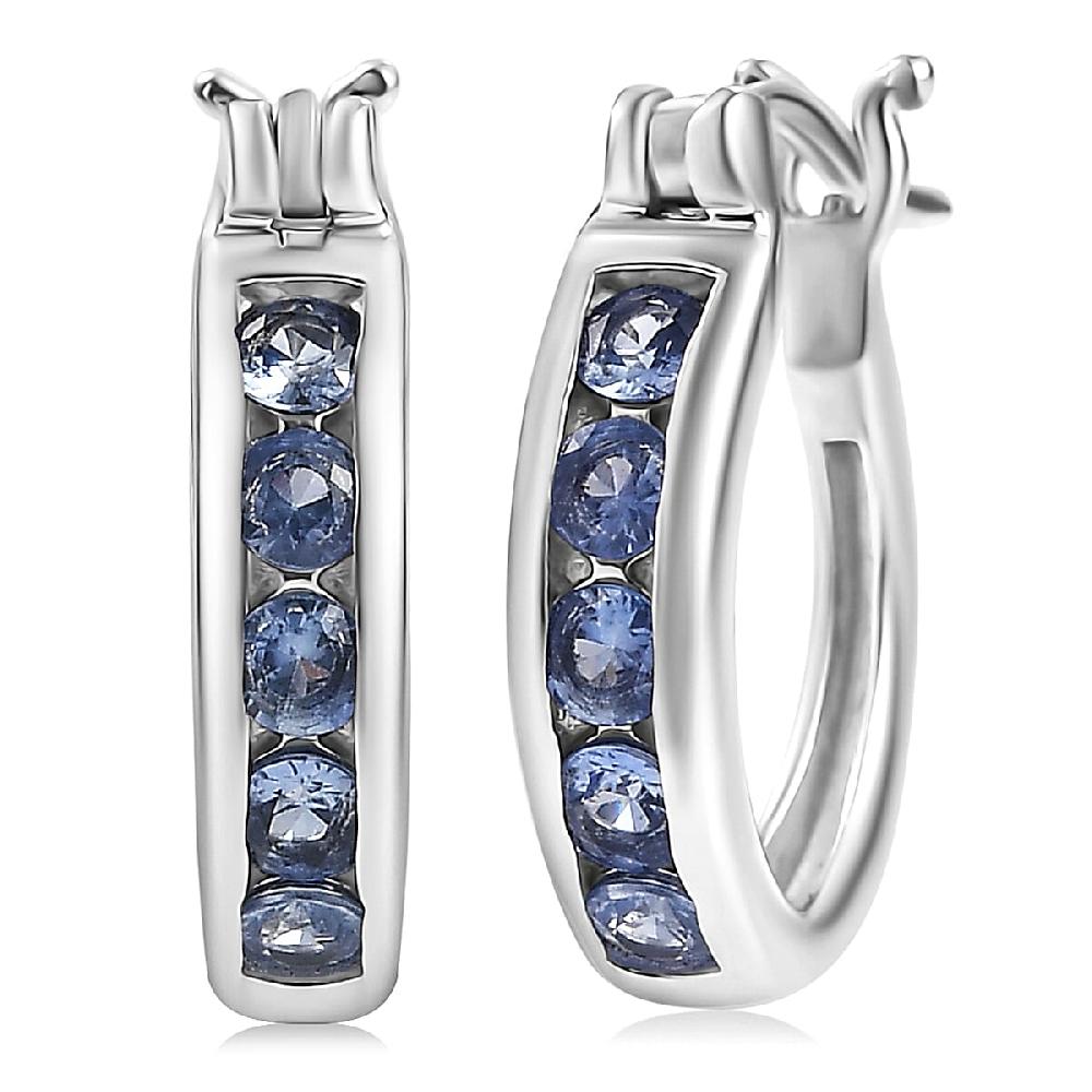 shop lc D'Joy Ceylon Blue Sapphire Hoop Earrings in Rhodium Over Sterling Silver 0.75 ctw