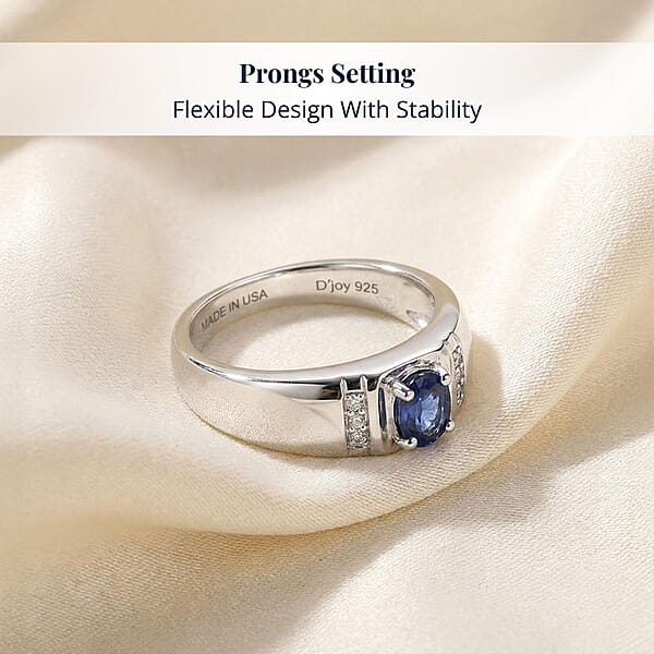 Shop Lc D'Joy Ceylon Blue Sapphire Moissanite Men's Ring In Rhodium Over Sterling Silver 0.50 Ctw
