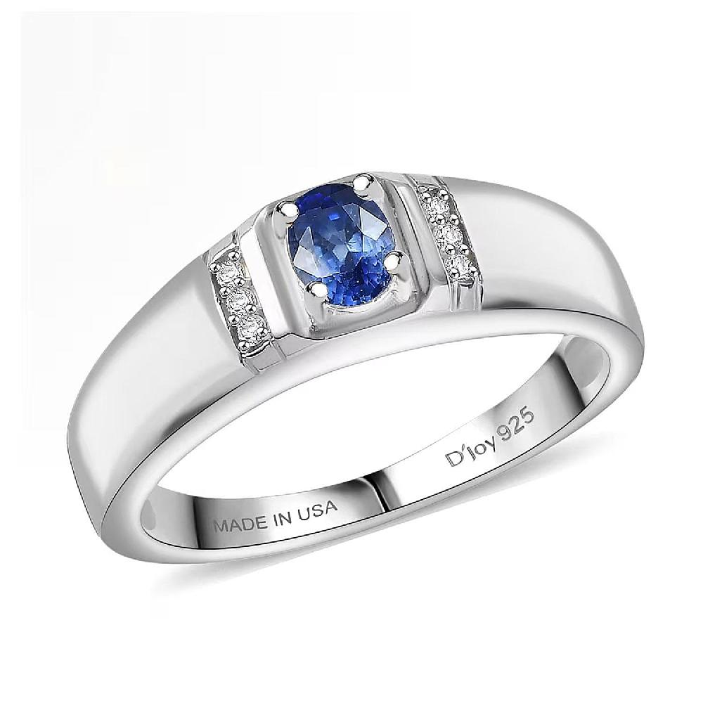 shop lc D'Joy Ceylon Blue Sapphire Moissanite Men's Ring in Rhodium Over Sterling Silver 0.50 ctw