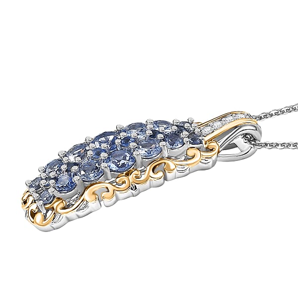 Shop Lc D'Joy Ceylon Blue Sapphire White Zircon Pendant Necklace In 18K Vermeil YG And Rhodium Over Sterling Silver 1.90 Ctw (20 Inches)
