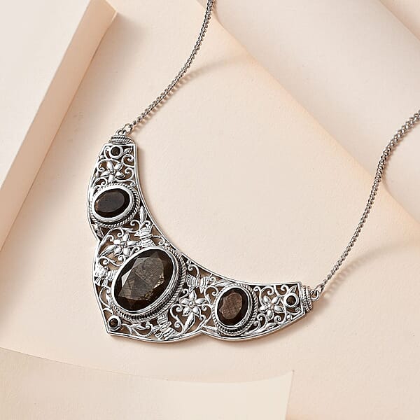 Shop Lc D'Joy Chocolate Sapphire And Smoky Quartz Necklace 18 Inches In Platinum Over Sterling Silver 22.15 Ctw