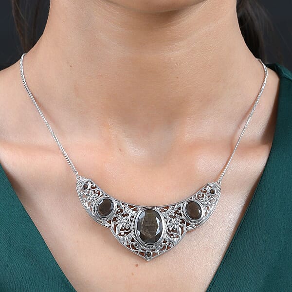 Shop Lc D'Joy Chocolate Sapphire And Smoky Quartz Necklace 18 Inches In Platinum Over Sterling Silver 22.15 Ctw