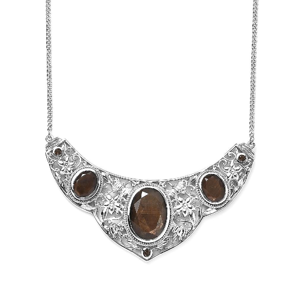shop lc D'Joy Chocolate Sapphire and Smoky Quartz Necklace 18 Inches in Platinum Over Sterling Silver 22.15 ctw