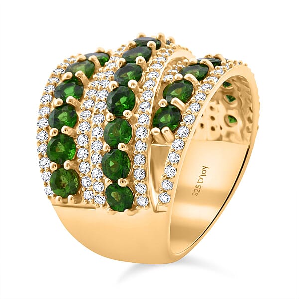 Shop Lc D'Joy Chrome Diopside And White Zircon 6.60 Ctw Crossover Bridge Ring In 18K Vermeil Yellow Gold Over Sterling Silver