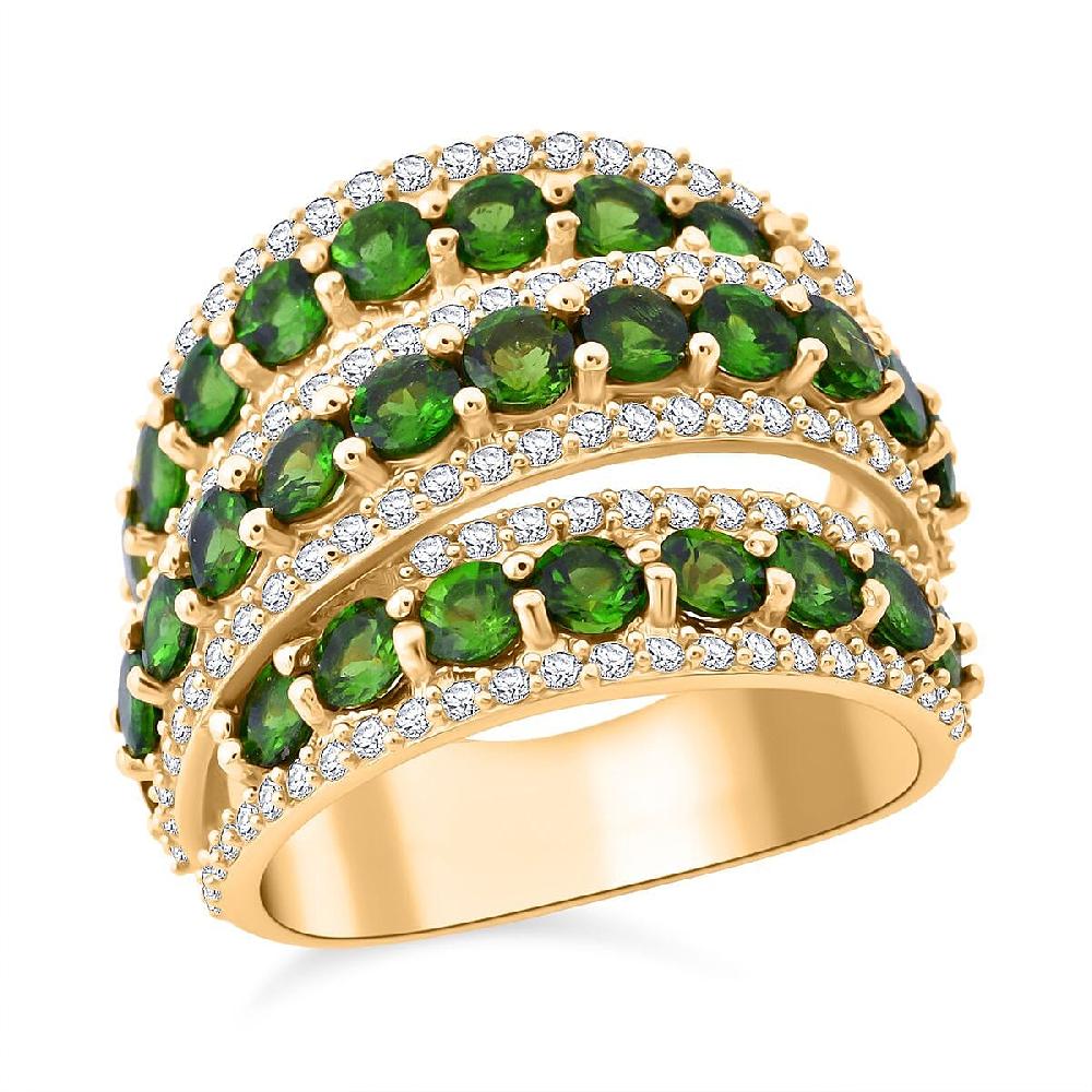 shop lc D'Joy Chrome Diopside and White Zircon 6.60 ctw Crossover Bridge Ring in 18K Vermeil Yellow Gold Over Sterling Silver