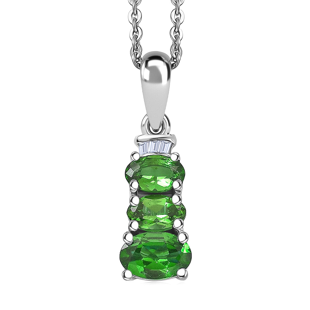 shop lc D'Joy Chrome Diopside Diamond Oval Harmony Pendant Necklace in Rhodium Over Sterling Silver 1.00 ctw (20 Inches)
