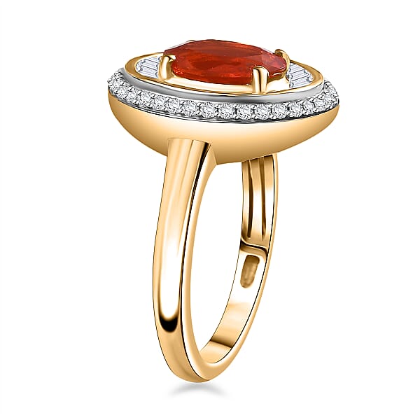 Shop Lc D'Joy Crimson Fire Opal And Diamond 1.50 Ctw Solar Flare Ring In 18K Vermeil Yellow Gold Over Sterling Silver