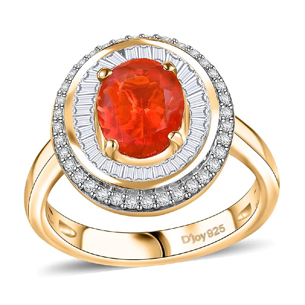 shop lc D'Joy Crimson Fire Opal and Diamond 1.50 ctw Solar Flare Ring in 18K Vermeil Yellow Gold Over Sterling Silver
