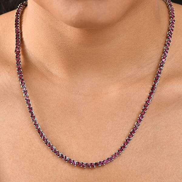 Shop Lc D'Joy D'Joy Orissa Rhodolite Garnet 25.40 Ctw Vine Necklace In Rhodium Over Sterling Silver 18 Inches