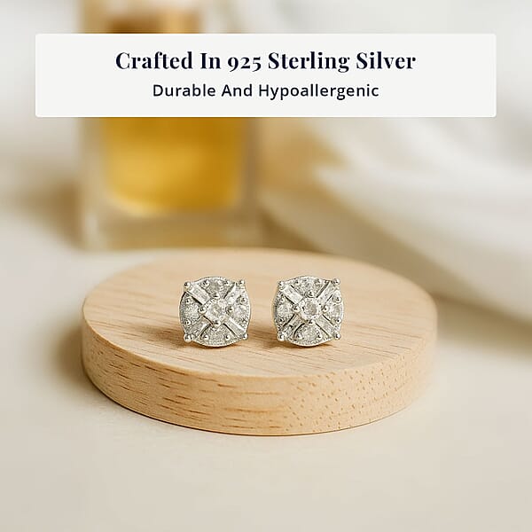 Shop Lc D'Joy Diamond 0.15 Ctw Stud Earrings In Platinum Over Sterling Silver