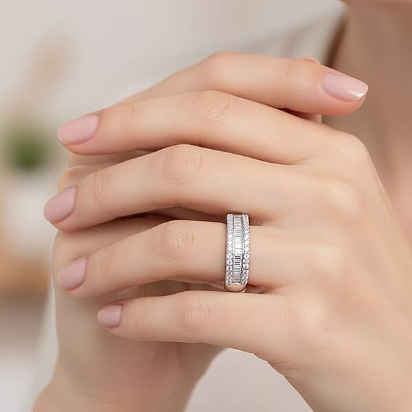 Shop Lc D'Joy Diamond 0.25 Ctw Corridor Band Ring In Rhodium Over Sterling Silver