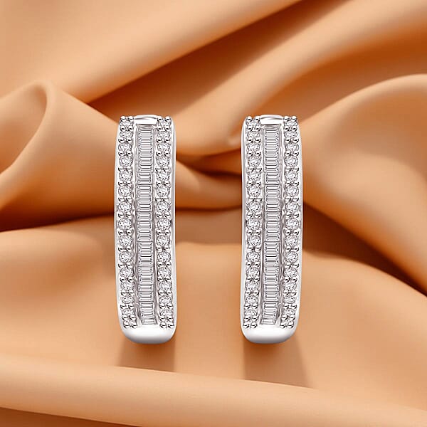 Shop Lc D'Joy Diamond 0.50 Ctw Corridor Hoop Earrings In Rhodium Over Sterling Silver