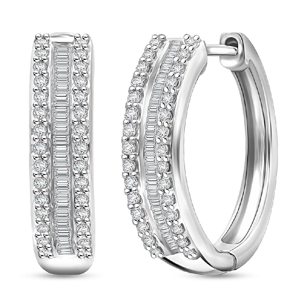 shop lc D'Joy Diamond 0.50 ctw Corridor Hoop Earrings in Rhodium Over Sterling Silver