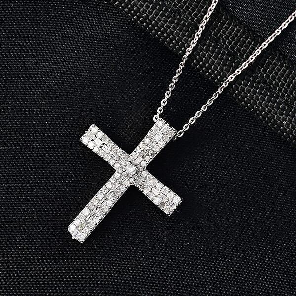 Shop Lc D'Joy Diamond 0.50 Ctw Eternal Radiance Cross Pendant Necklace In Rhodium Over Sterling Silver 20 Inches