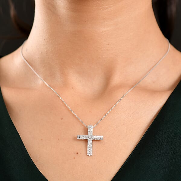 Shop Lc D'Joy Diamond 0.50 Ctw Eternal Radiance Cross Pendant Necklace In Rhodium Over Sterling Silver 20 Inches
