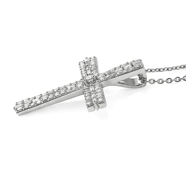 Shop Lc D'Joy Diamond 0.50 Ctw Eternal Radiance Cross Pendant Necklace In Rhodium Over Sterling Silver 20 Inches
