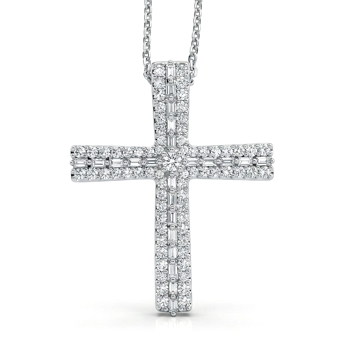 shop lc D'Joy Diamond 0.50 ctw Eternal Radiance Cross Pendant Necklace in Rhodium Over Sterling Silver 20 Inches