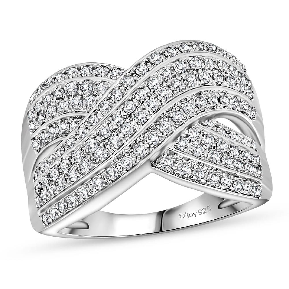 shop lc D’Joy Diamond 0.75 ctw Crossover Bridge Ring in Rhodium Over Sterling Silver