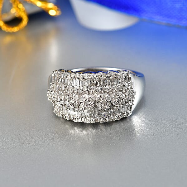 Shop Lc D'Joy Diamond 1.00 Ctw Floral Cluster Ring In Rhodium Over Sterling Silver