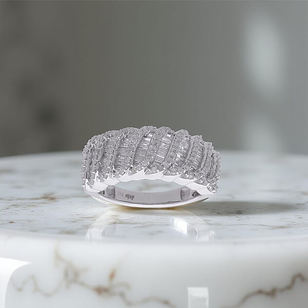 Shop Lc D'Joy Diamond 1.00 Ctw Wave Ring In Rhodium Over Sterling Silver