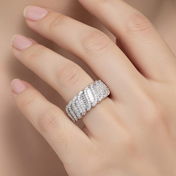 Shop Lc D'Joy Diamond 1.00 Ctw Wave Ring In Rhodium Over Sterling Silver