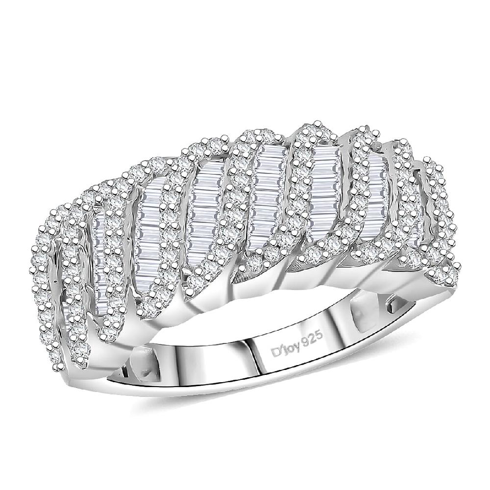 shop lc D'Joy Diamond 1.00 ctw Wave Ring in Rhodium Over Sterling Silver