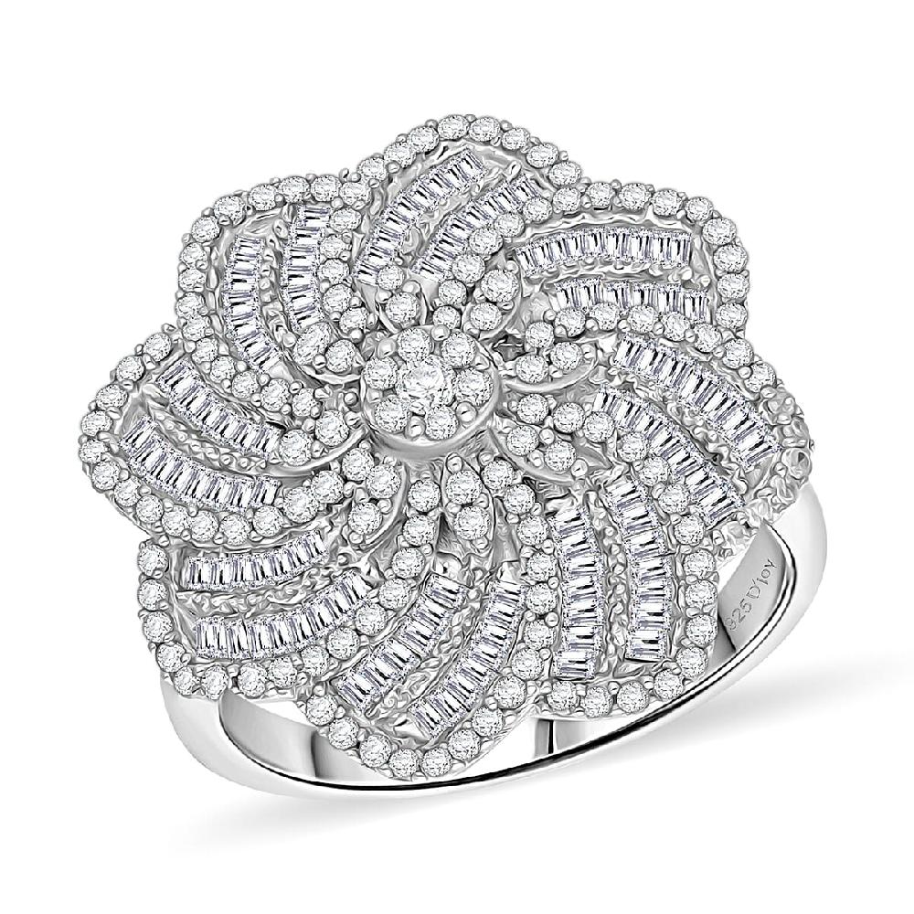 shop lc D'Joy Diamond 1.50 ctw Spiral Floral Ring in Rhodium Over Sterling Silver
