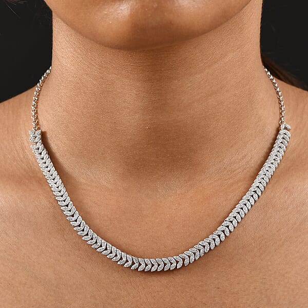Shop Lc D'Joy Diamond 3.00 Ctw Frozen Leaf Necklace In Rhodium Over Sterling Silver 18-20 Inches