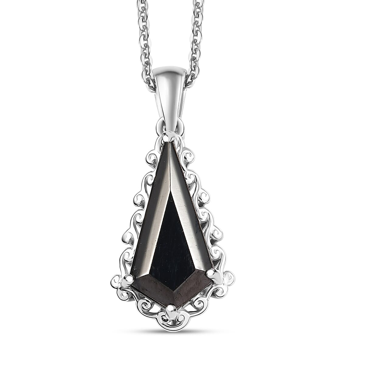 shop lc D'Joy Elite Shungite 1.85 ctw Pendant Necklace (20 Inches) in Rhodium Over Sterling Silver