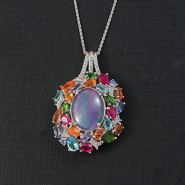 Shop Lc D'Joy Elysian Opal (Triplet) 13.40 Ctw Pendant Necklace 20 Inches In Rhodium Over Sterling Silver