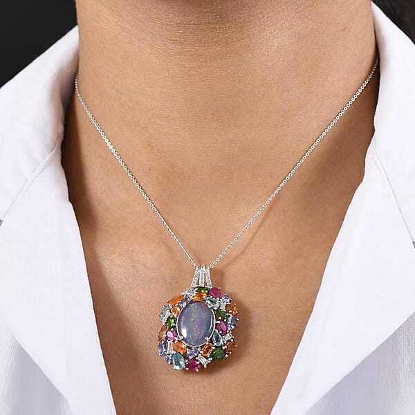 Shop Lc D'Joy Elysian Opal (Triplet) 13.40 Ctw Pendant Necklace 20 Inches In Rhodium Over Sterling Silver