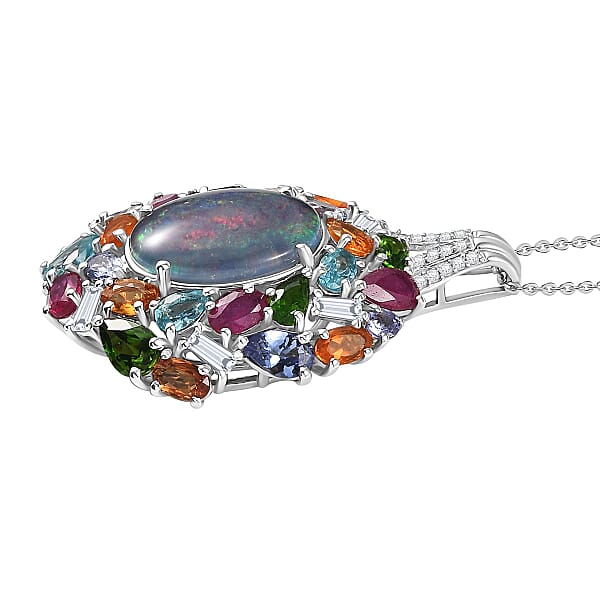 Shop Lc D'Joy Elysian Opal (Triplet) 13.40 Ctw Pendant Necklace 20 Inches In Rhodium Over Sterling Silver