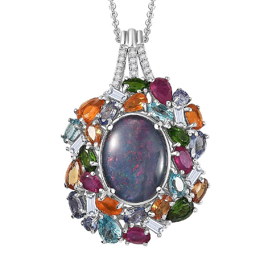 shop lc D'Joy Elysian Opal (Triplet) 13.40 ctw Pendant Necklace 20 Inches in Rhodium Over Sterling Silver