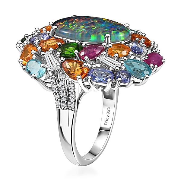 Shop Lc D'Joy Elysian Opal (Triplet) And Multi Gemstone 13.40 Ctw Ring In Rhodium Over Sterling Silver
