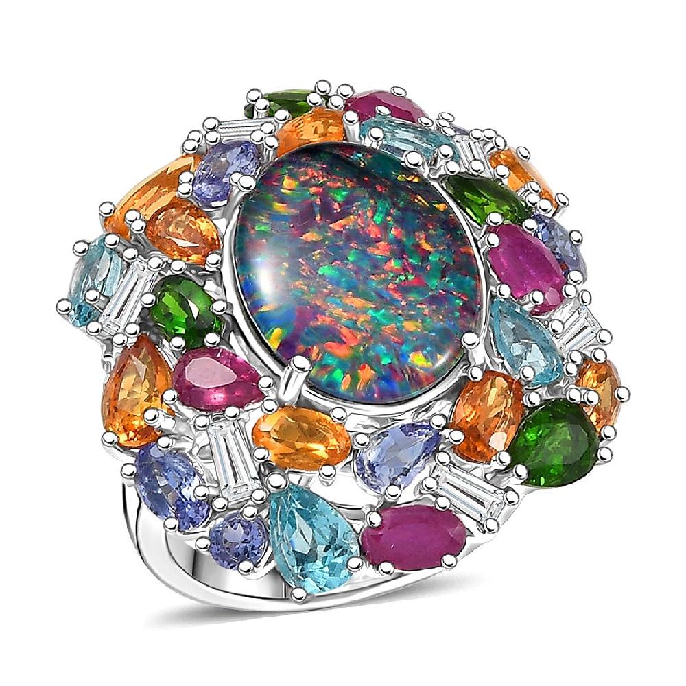 shop lc D'Joy Elysian Opal (Triplet) and Multi Gemstone 13.40 ctw Ring in Rhodium Over Sterling Silver