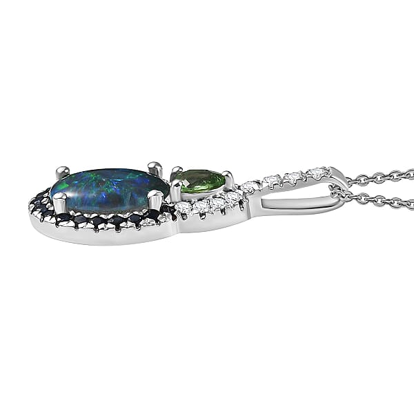 Shop Lc D'Joy Elysian Opal (Triplet) And Multi Gemstone 3.50 Ctw Nebula Halo Pendant Necklace In Rhodium Over Sterling Silver 20 Inches