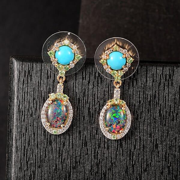 Shop Lc D'Joy Elysian Opal (Triplet) And Multi Gemstone 3.50 Ctw Celestial Night Sky Earrings In 18K Vermeil Yellow Gold Over Sterling Silver