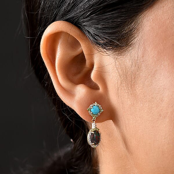 Shop Lc D'Joy Elysian Opal (Triplet) And Multi Gemstone 3.50 Ctw Celestial Night Sky Earrings In 18K Vermeil Yellow Gold Over Sterling Silver