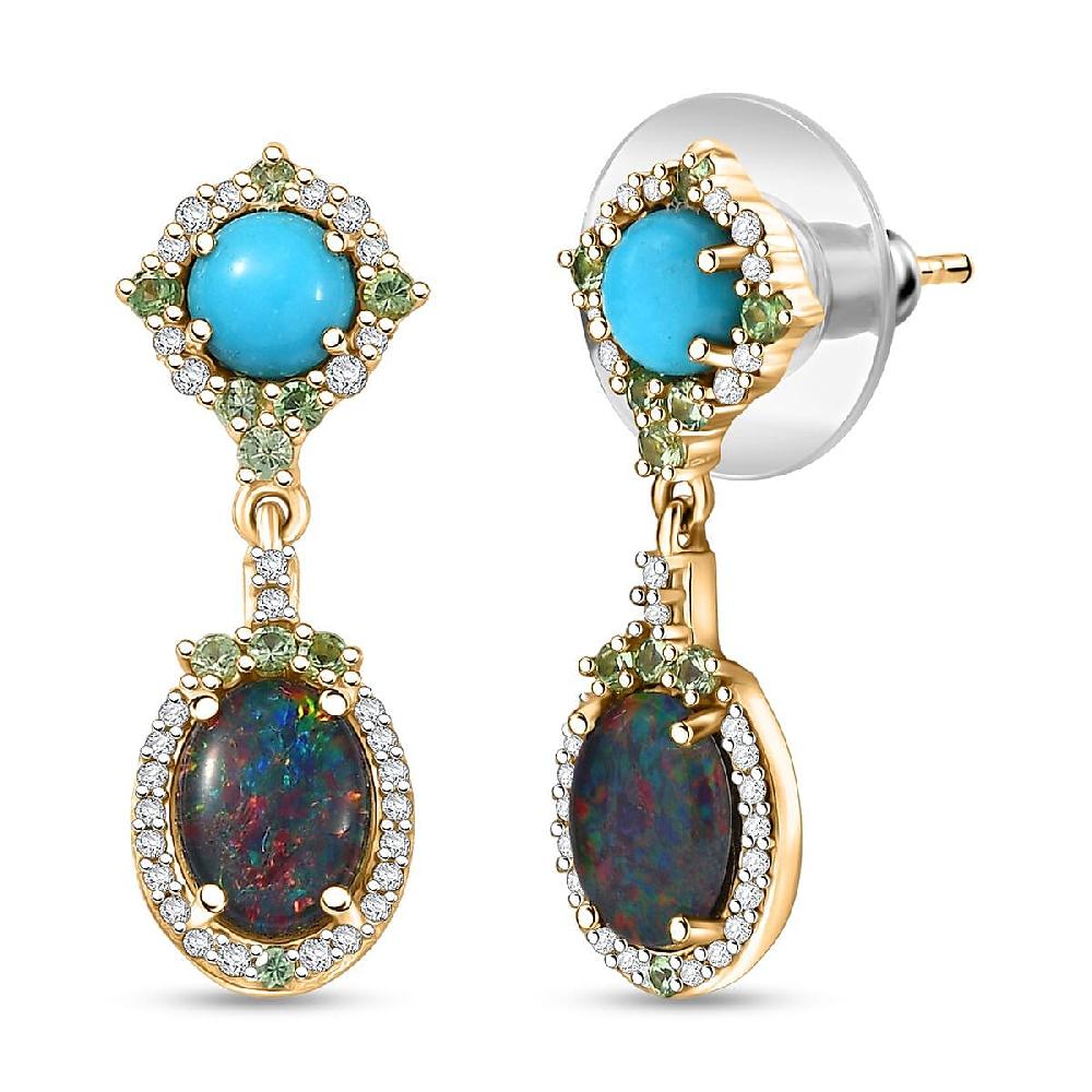 shop lc D'Joy Elysian Opal (Triplet) and Multi Gemstone 3.50 ctw Celestial Night Sky Earrings in 18K Vermeil Yellow Gold Over Sterling Silver