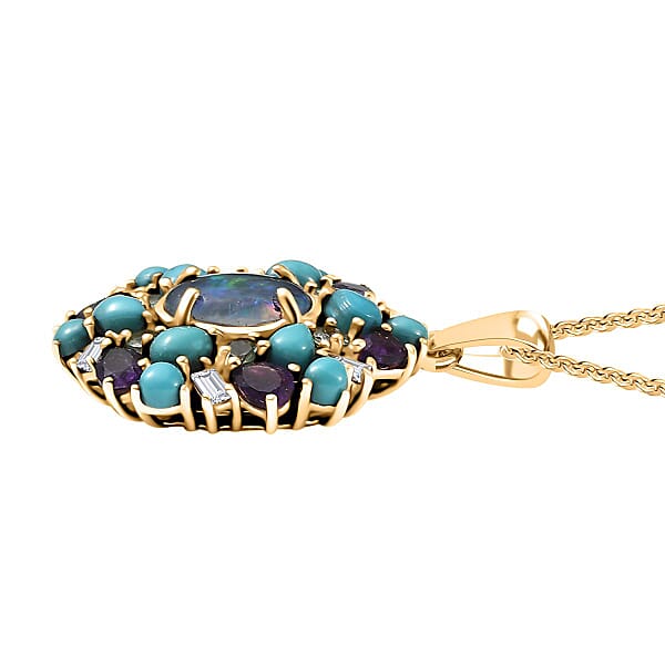 Shop Lc D'Joy Elysian Opal (Triplet) And Multi Gemstone 4.50 Ctw Cosmic Bloom Pendant Necklace In 18K Vermeil Yellow Gold Over Sterling Silver 20 Inches