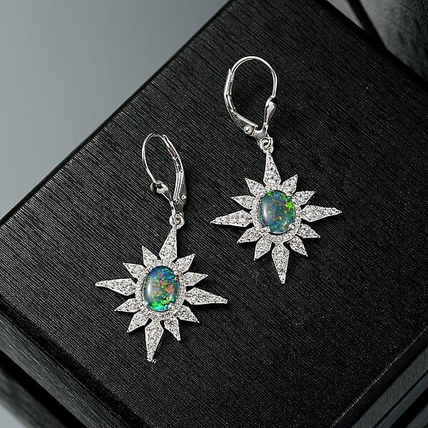 Shop Lc D'Joy Elysian Opal (Triplet) And White Zircon 2.90 Ctw Urban Aurora City Lights Earrings In Rhodium Over Sterling Silver