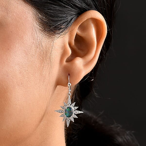 Shop Lc D'Joy Elysian Opal (Triplet) And White Zircon 2.90 Ctw Urban Aurora City Lights Earrings In Rhodium Over Sterling Silver