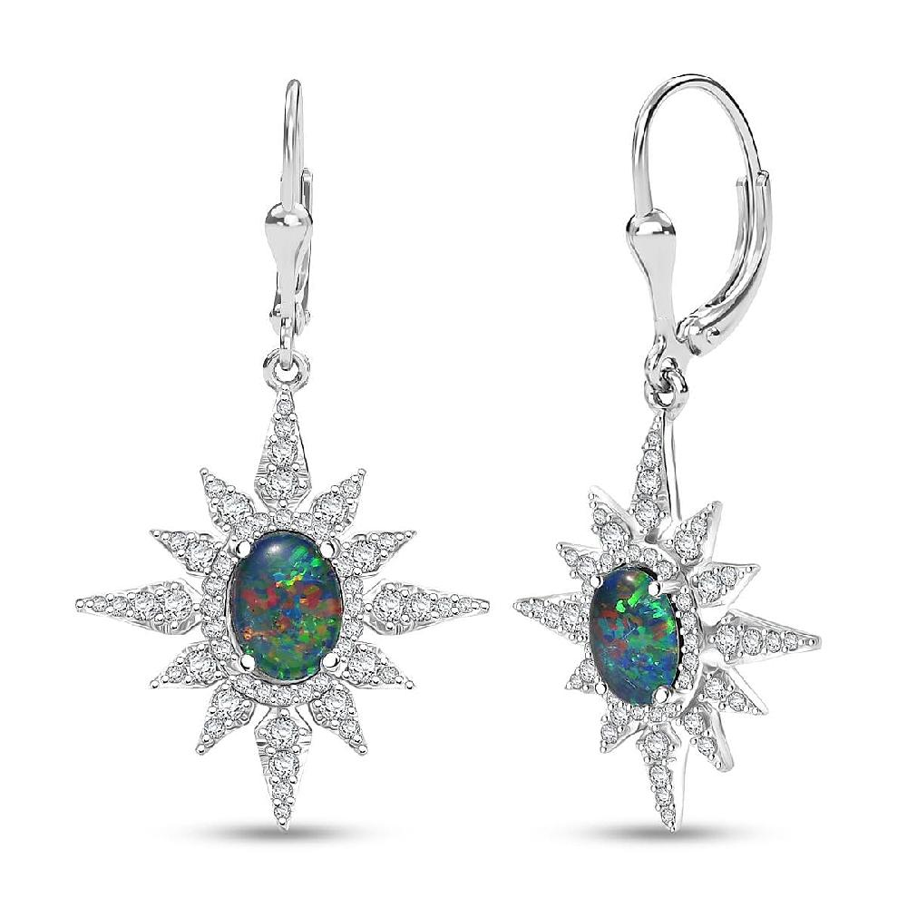 shop lc D'Joy Elysian Opal (Triplet) and White Zircon 2.90 ctw Urban Aurora City Lights Earrings in Rhodium Over Sterling Silver